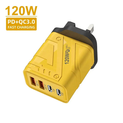 120W Fast Charging Yellow Travel Adapter with 4 USB Ports Markaz