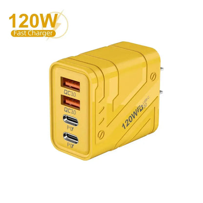 120W Fast Charging Yellow Travel Adapter with 4 USB Ports Markaz