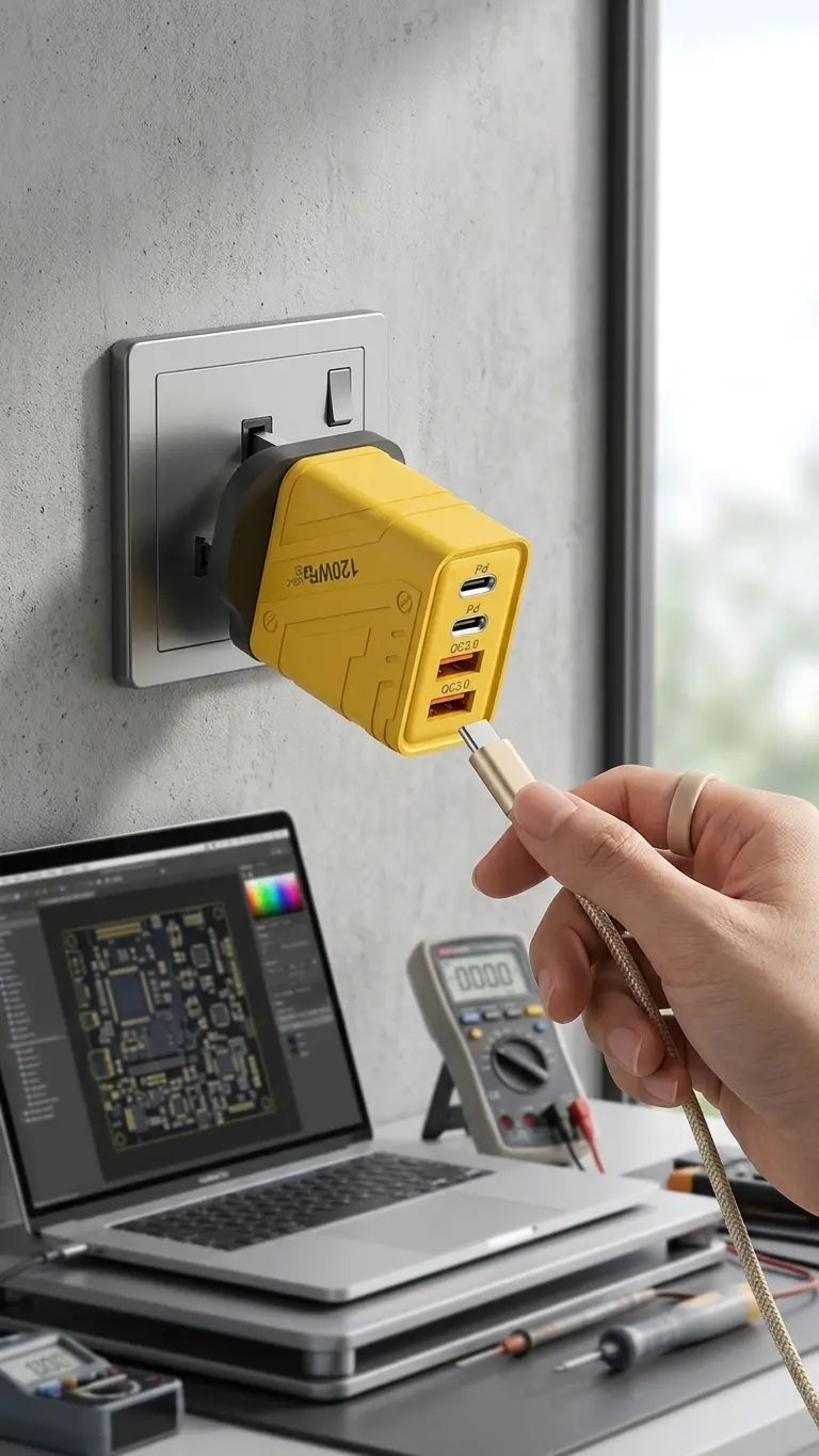 120W Fast Charging Yellow Travel Adapter with 4 USB Ports Markaz