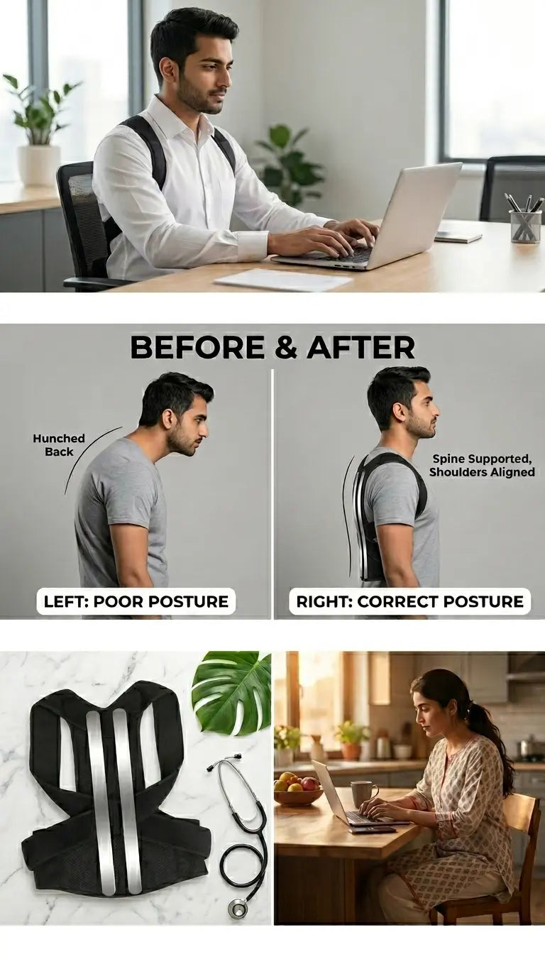 Men Adjustable Mesh Posture Corrector Belt Black Voltzo 5 -store