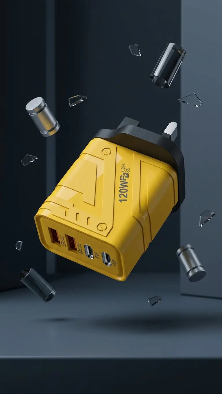 120W Fast Charging Yellow Travel Adapter with 4 USB Ports Markaz